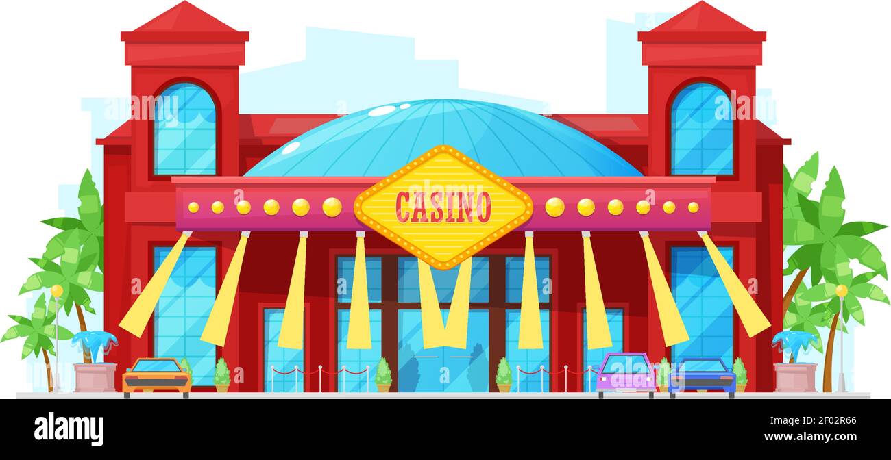 Casino modernes Gebäude Außenfassade isoliert. Vector City Entertainment House, Parkplatz Stock Vektor