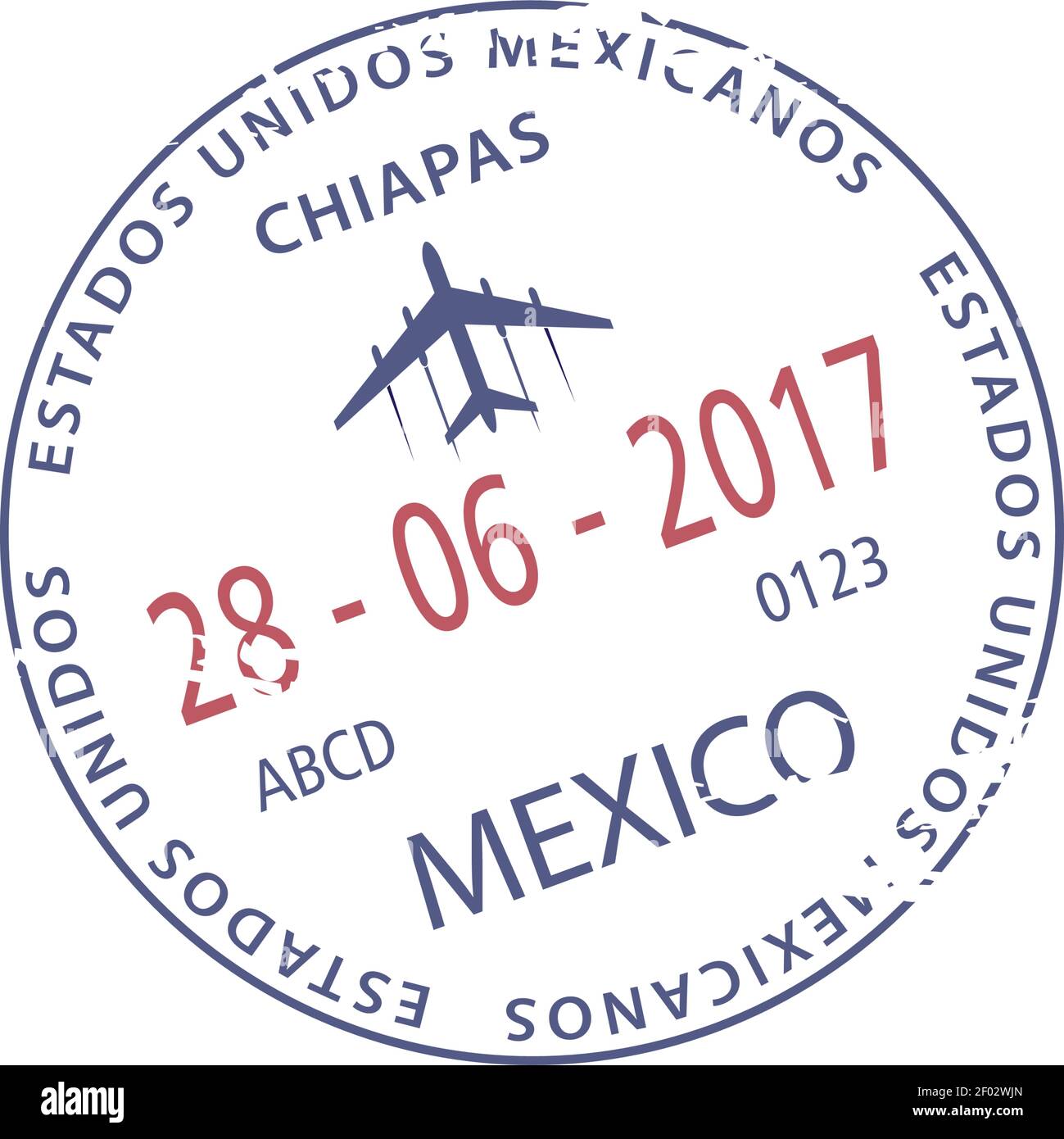 Chiapas Flughafen Visum Stempel isoliert Mexiko Grenze Kontrollschild. Vector Eintritt im Reisepass Stock Vektor