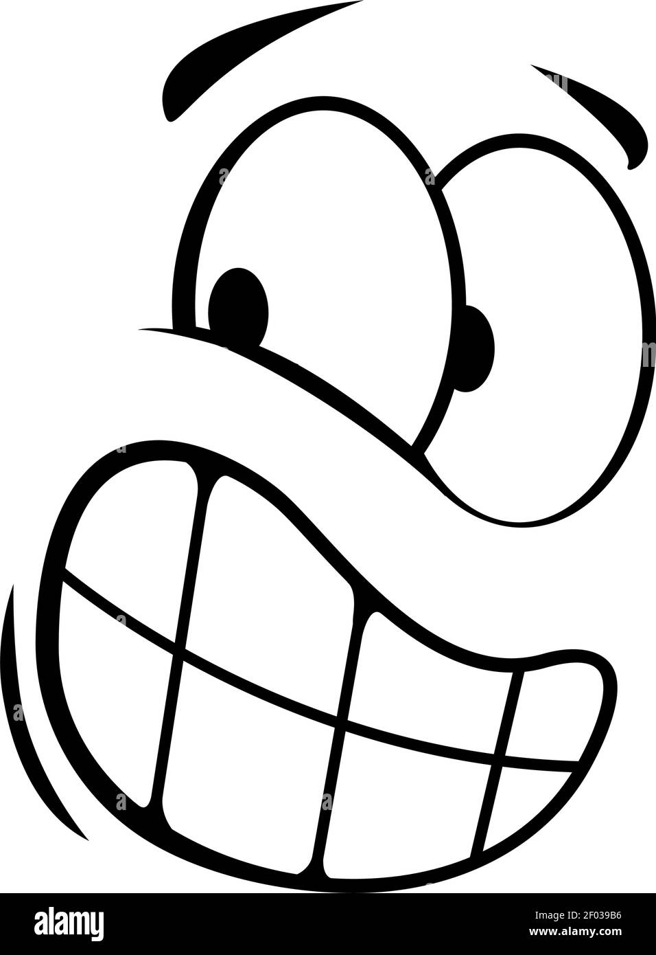 Verdächtiges Emoticon mit breitem toothy Lächeln isoliert. Vektor verwirrt Emoji Ausdruck Stock Vektor