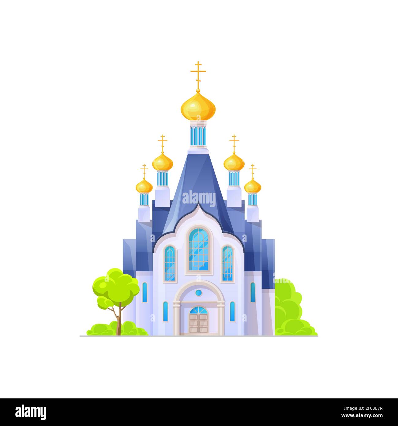 Christliche orthodoxe Kirche mit Kuppeln isoliert religiösen Gebäude. Vektor-Fassade der katholischen Kapelle mit Kreuz, heilige traditionelle Cartoon-Kirche mit gr Stock Vektor