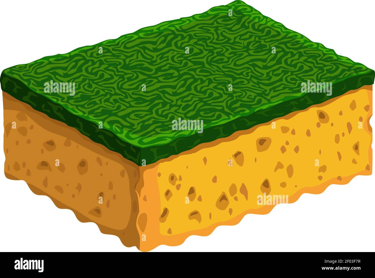 Schwamm zum Reinigen von isolierten Fasern aus Auto, Geschirr, Toilette oder Küche. Vektor-Reinigungsobjekt in gelb und grün Stock Vektor