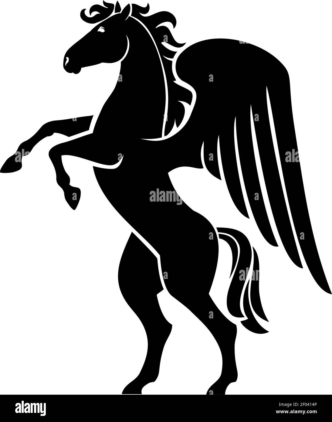 Pegasus geflügeltes Pferd isoliert. Vektor griechische Mythologie Symbol,  Tier mit Flügeln stehen auf den Hinterbeinen Stock-Vektorgrafik - Alamy