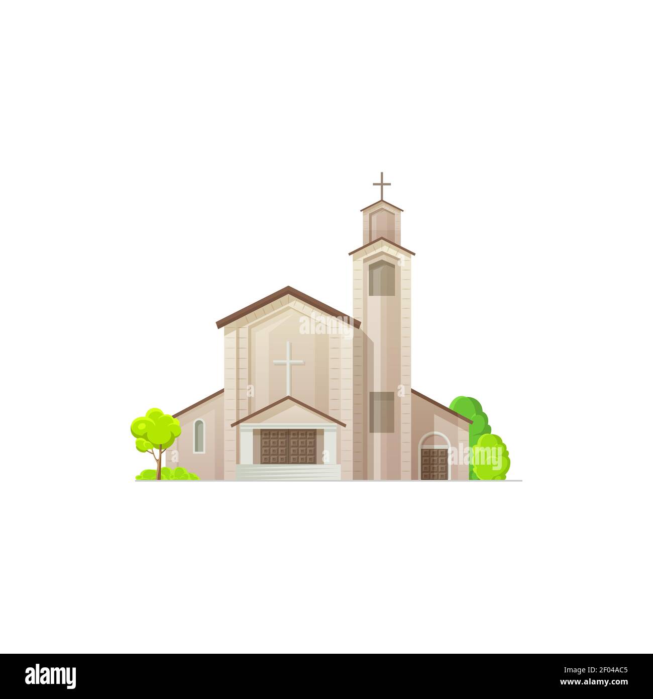 Katholische oder evangelische Kirche isoliert Religion Architektur. Vector mittelalterliche Kathedrale, Kirchturm, Hochzeit und Trauerzeremonien, Fassade zu halten Stock Vektor