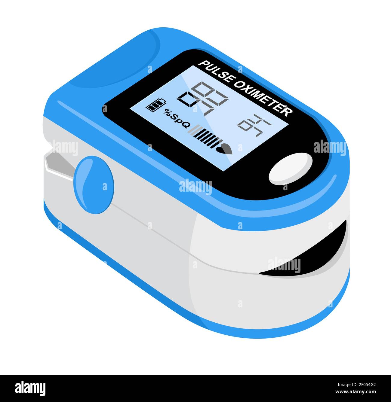 Pulsoximeter-Symbol auf dem Medianfinger zur Messung des Sauerstoffs im Blut. Gesundheitsfürsorge für Blutsättigungstest. Vektorgrafik Stock Vektor