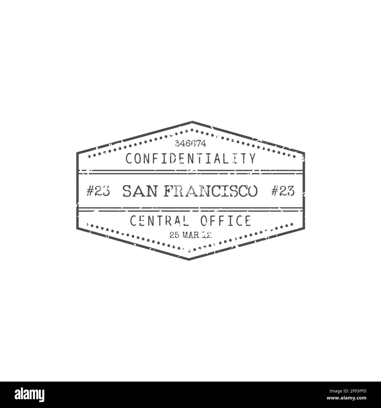 Vertraulichkeitsstempel auf Poststempel, San Francisco. Vektor geheimen Brief Grunge Stempel, US-Post-Marke. Tintendichtung auf Dokument, das als se klassifiziert ist Stock Vektor