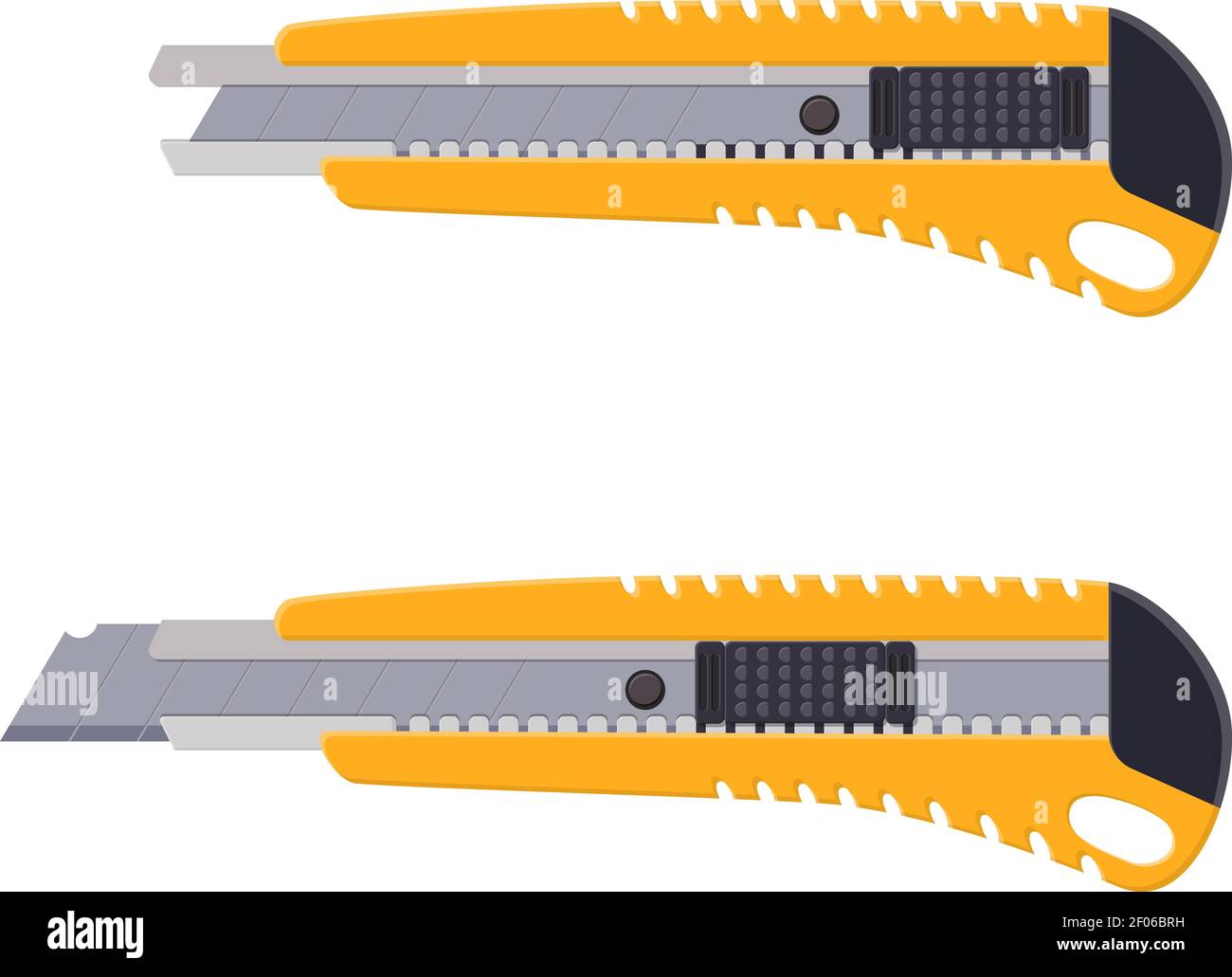 Gelbe Box Cutter Instrument isoliert auf weiß. Stock Vektor