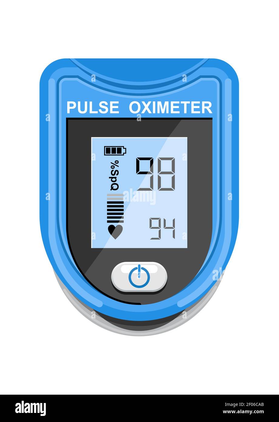 Pulsoximeter-Symbol auf dem Medianfinger zur Messung des Sauerstoffs im Blut. Gesundheitsfürsorge für Blutsättigungstest. Vektorgrafik Stock Vektor