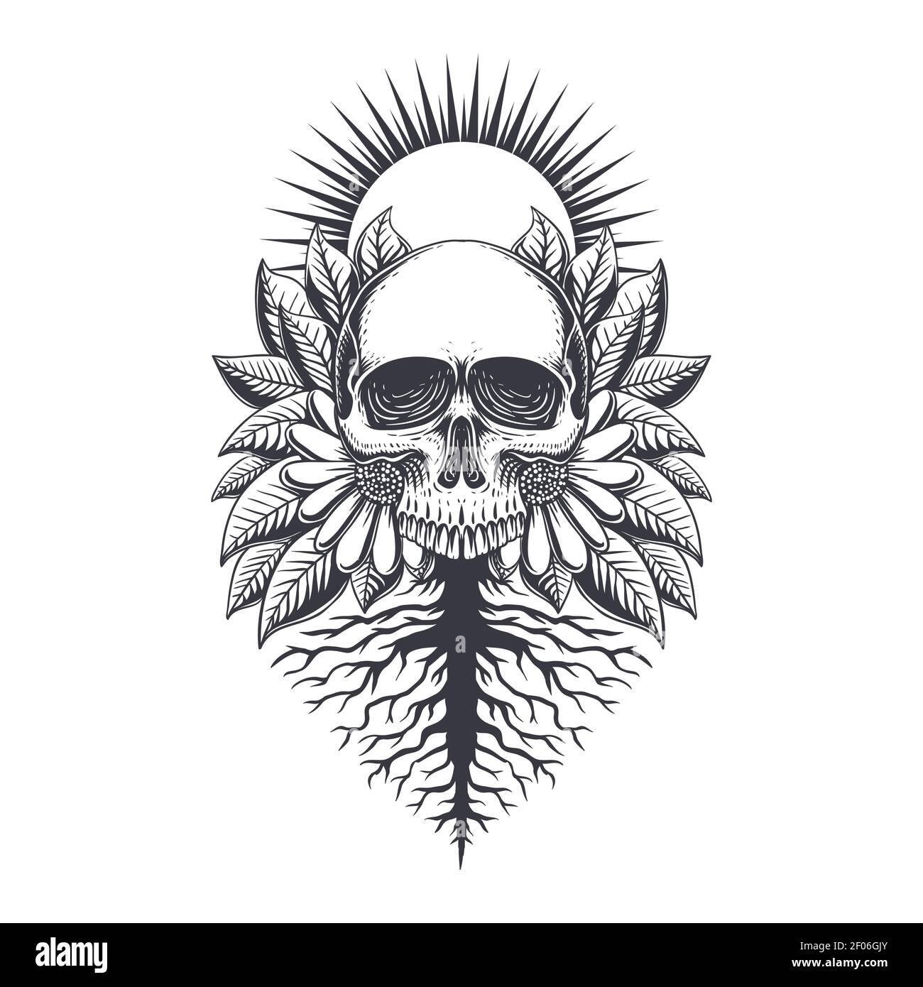 Root Skull Dekoration Illustration für Ihre Firma oder Marke Stock Vektor