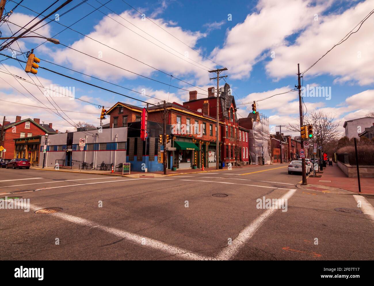 Gebäude im Allegheny West Viertel entlang der Western Avenue, Pittsburgh, Pennsylvania, USA Stockfoto
