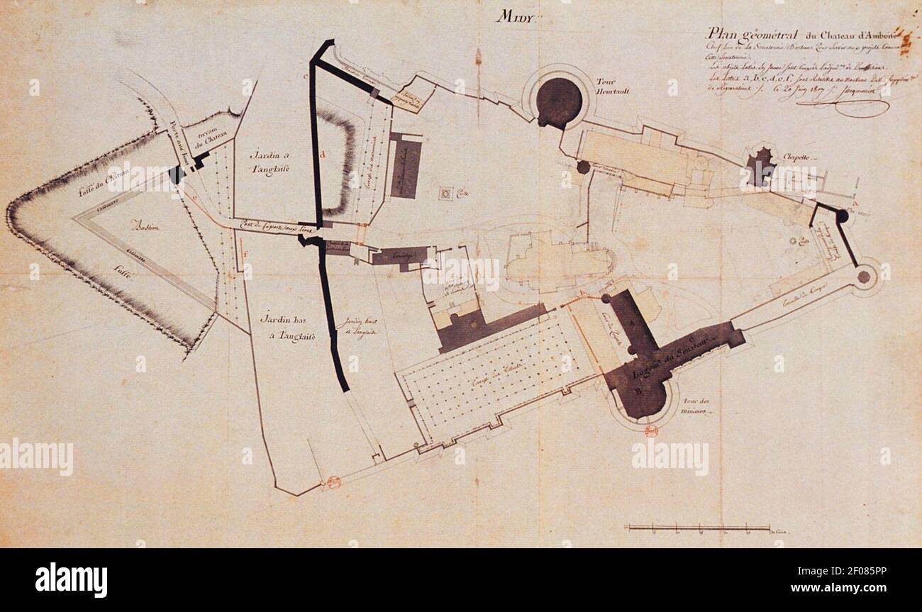Plan géométral du château d'Amboise Jacquemin 1807. Stockfoto