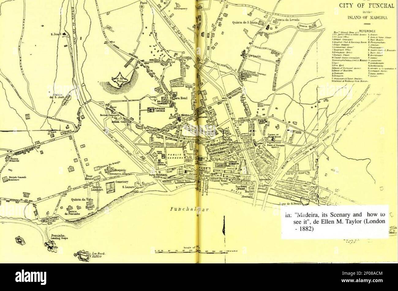 Plan von Funchal, veröffentlicht von Ellen M. Taylor, 1882. Stockfoto