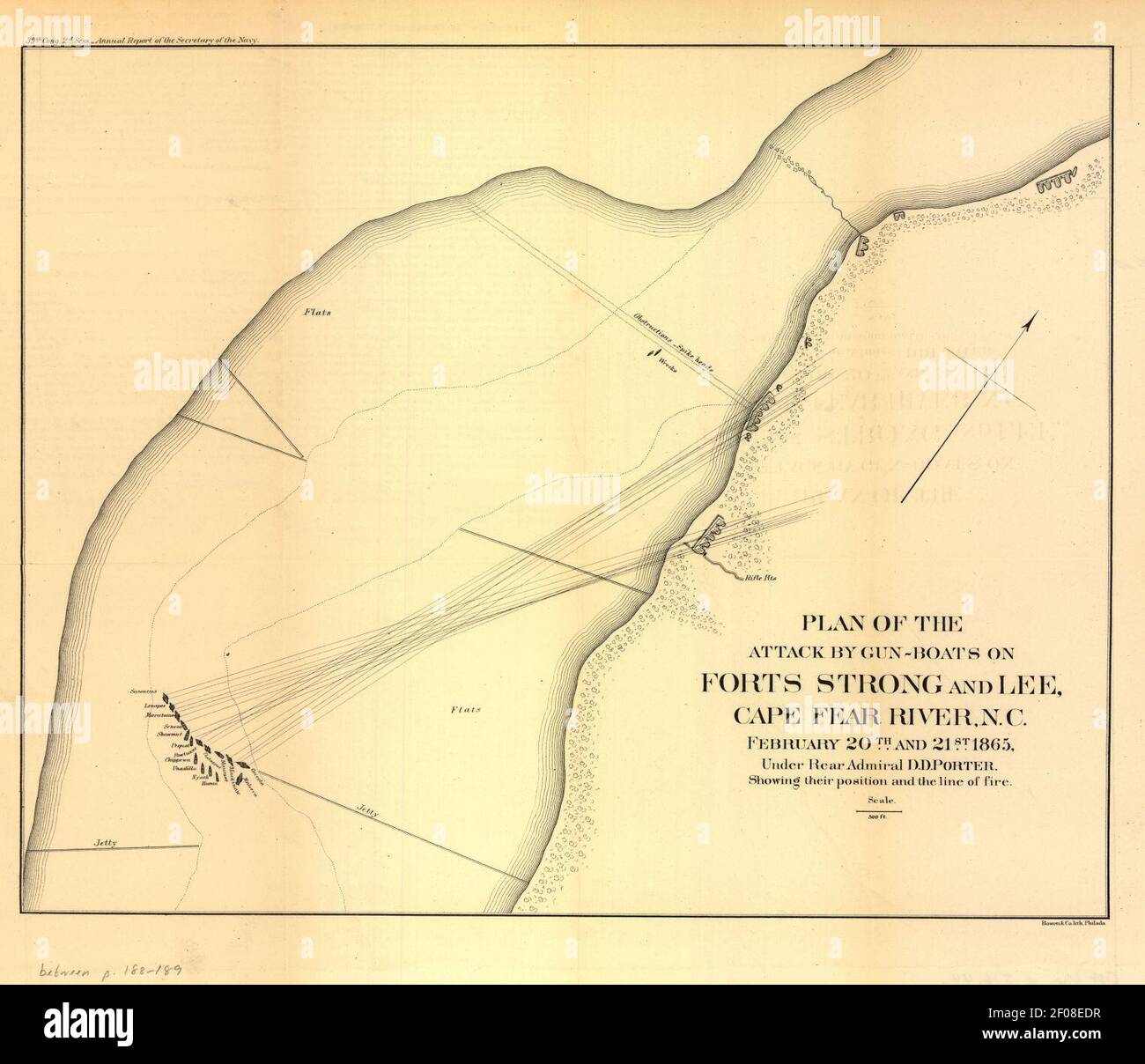 Plan des Angriffs mit Kanonenbooten auf Forts Strong und Lee, Cape Fear River, N.C. 20th. Und 21st 1865. Februar Stockfoto