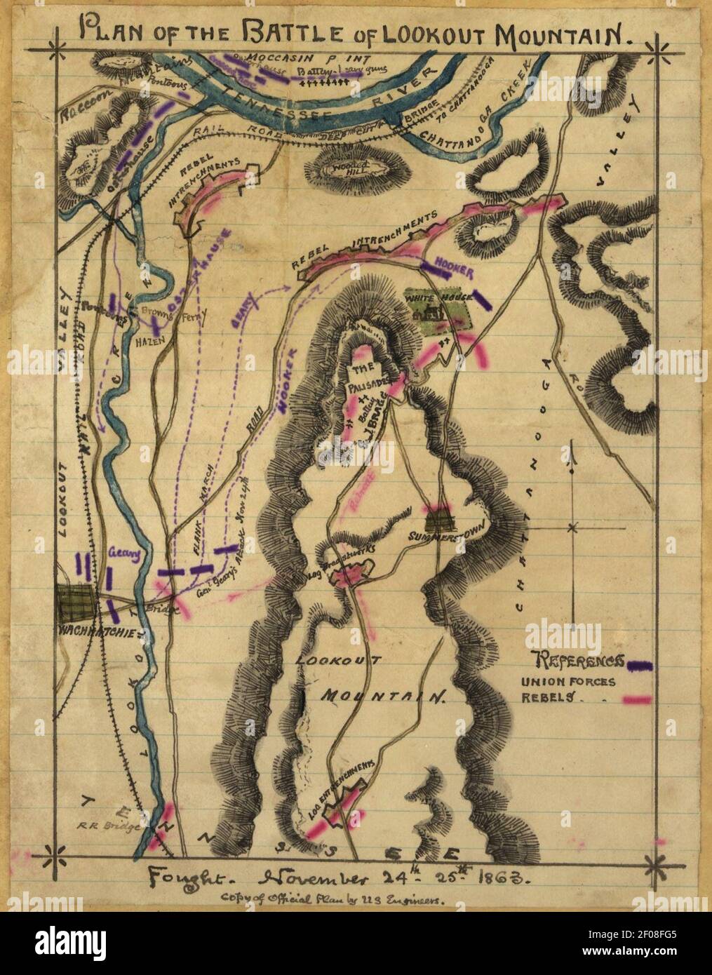 Plan der Schlacht am Aussichtspunkt. Gekämpft 24th.-25th. November 1863. Stockfoto