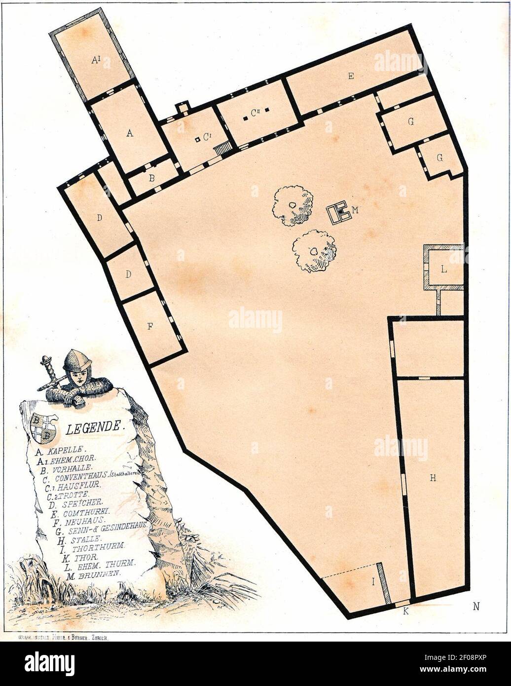Plan Ritterhaus Bubikon Zeller Werdmüller 1885. Stockfoto