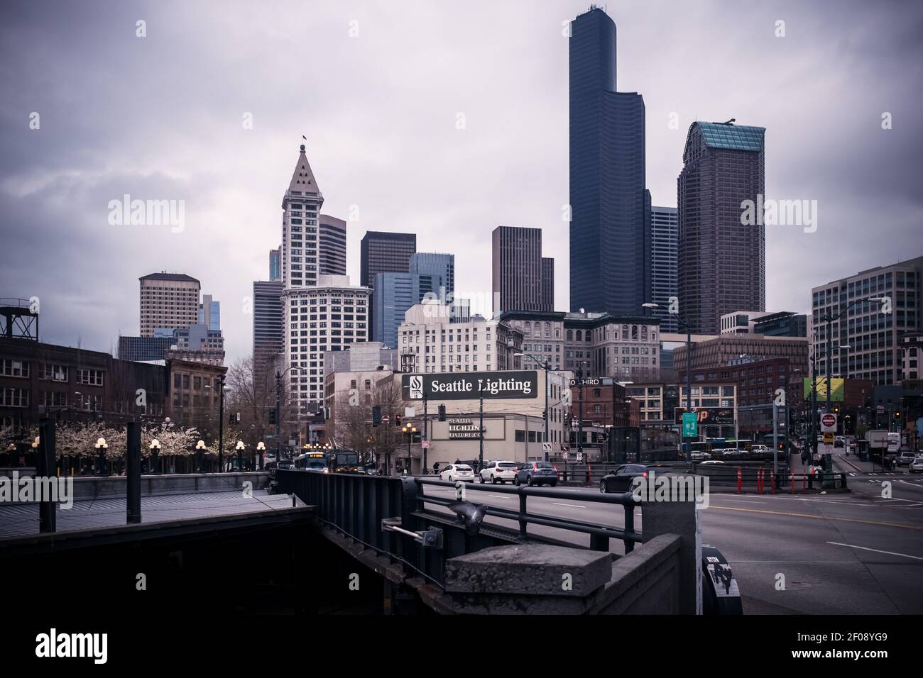 Downtown Seattle Skyline Cityscape von SODO Stockfoto