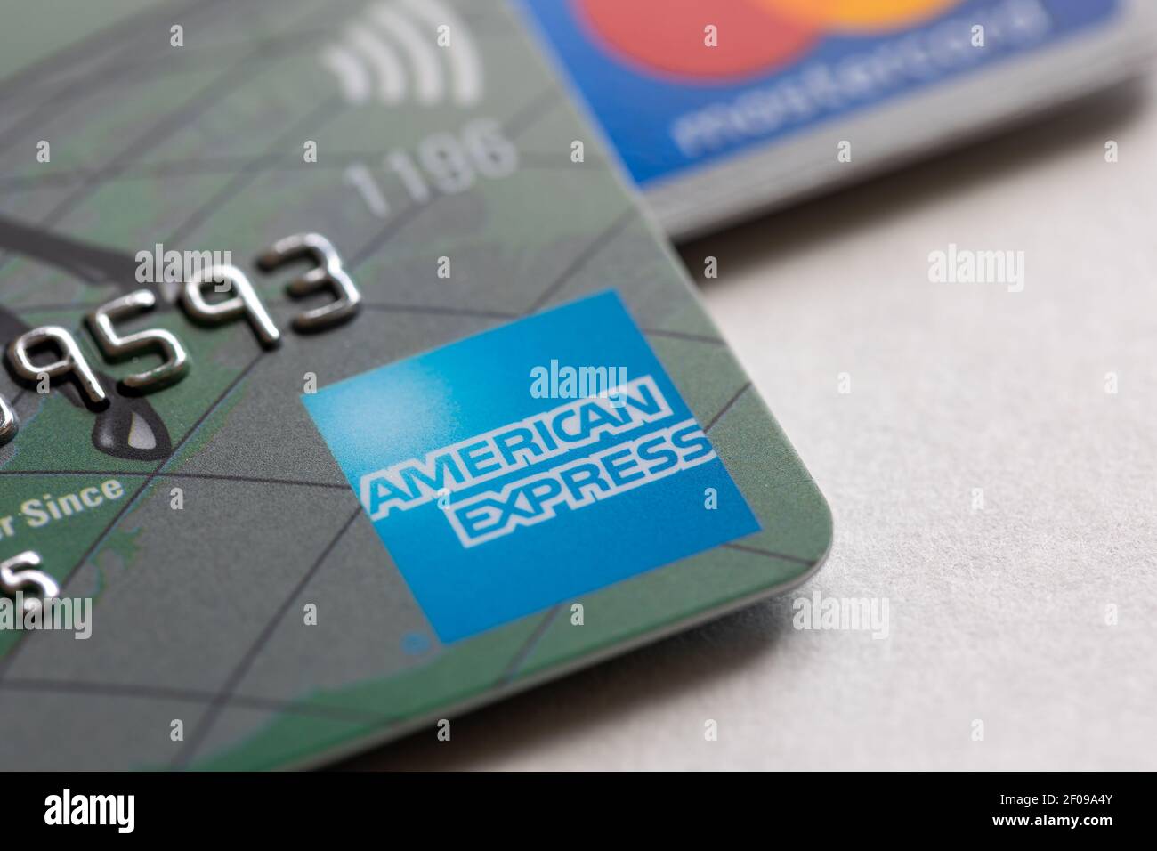Vancouver, Kanada - um 2021 : American Express Kreditkarte Nahaufnahme Stockfoto
