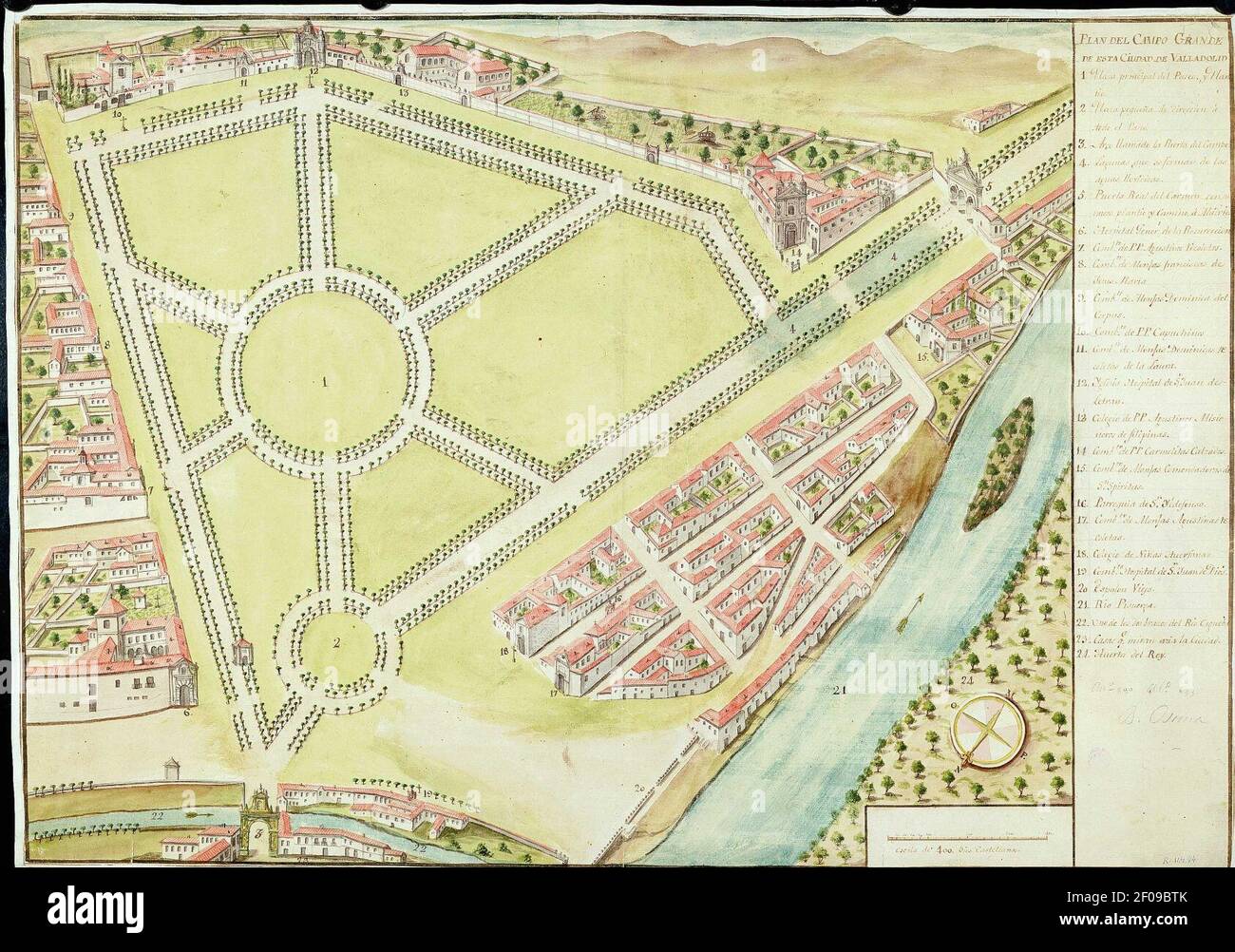 Plano del Campo Grande de Valladolid (um 1780). Stockfoto