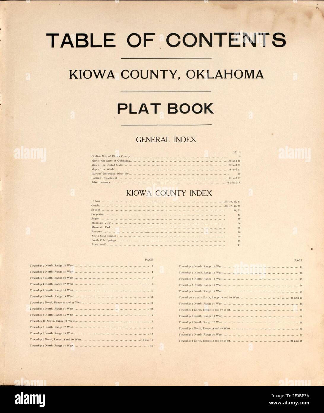 Plat Buch von Kiowa County, Oklahoma mit Karten von Dörfern, Städten und Townships der