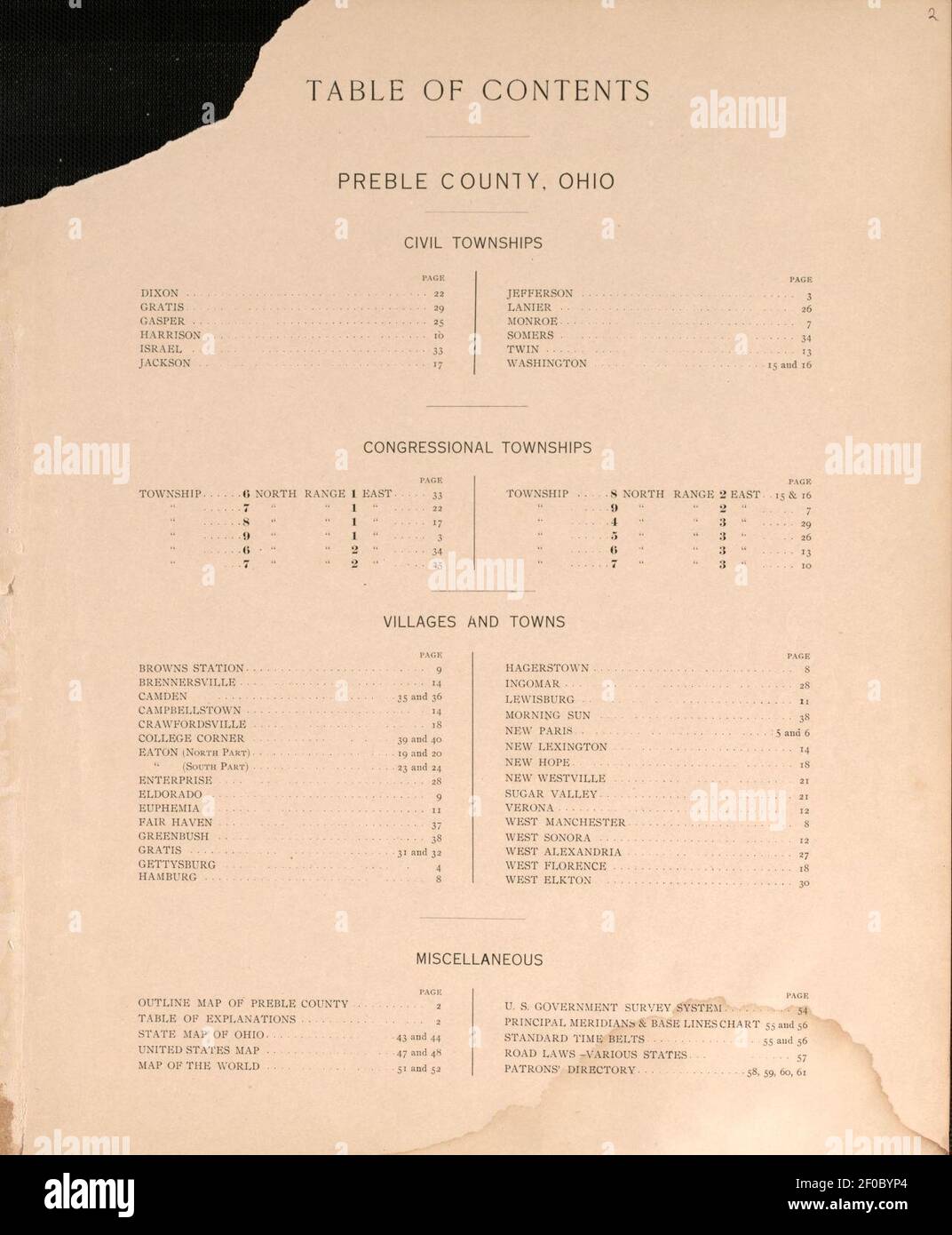 Plat Buch von Preble County, Ohio - zusammengestellt aus County Aufzeichnungen und tatsächlichen Umfragen Stockfoto
