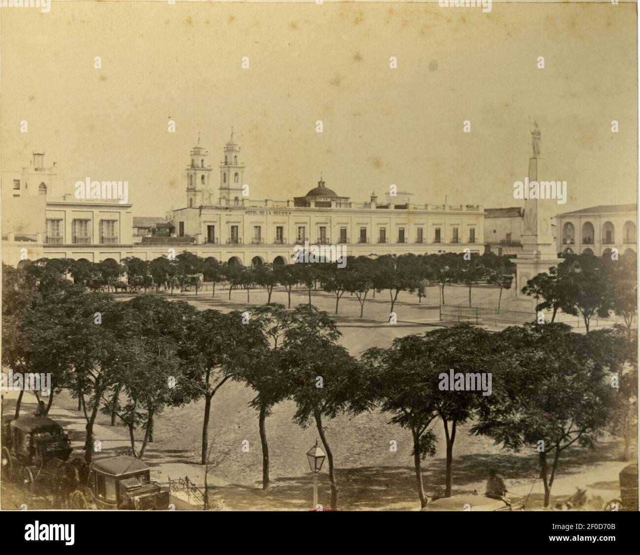 Plaza de la Victoria y Recova Nueva (Gonnet, 1864). Stockfoto