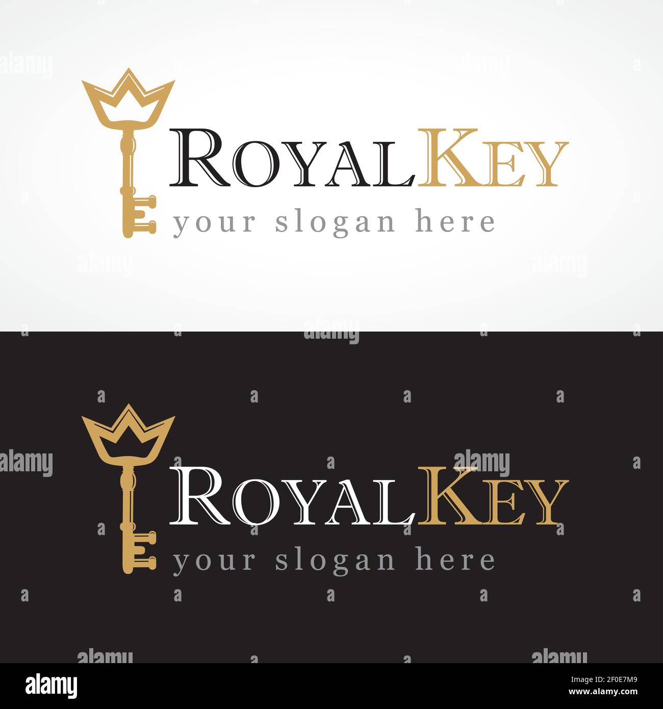 Royal Key Vektor-Logo. Hotels, Immobilienagenturen, VIP Häuser, Gebäude, Architektur, Wohnunternehmen oder Bauunternehmen. Illustration Stock Vektor