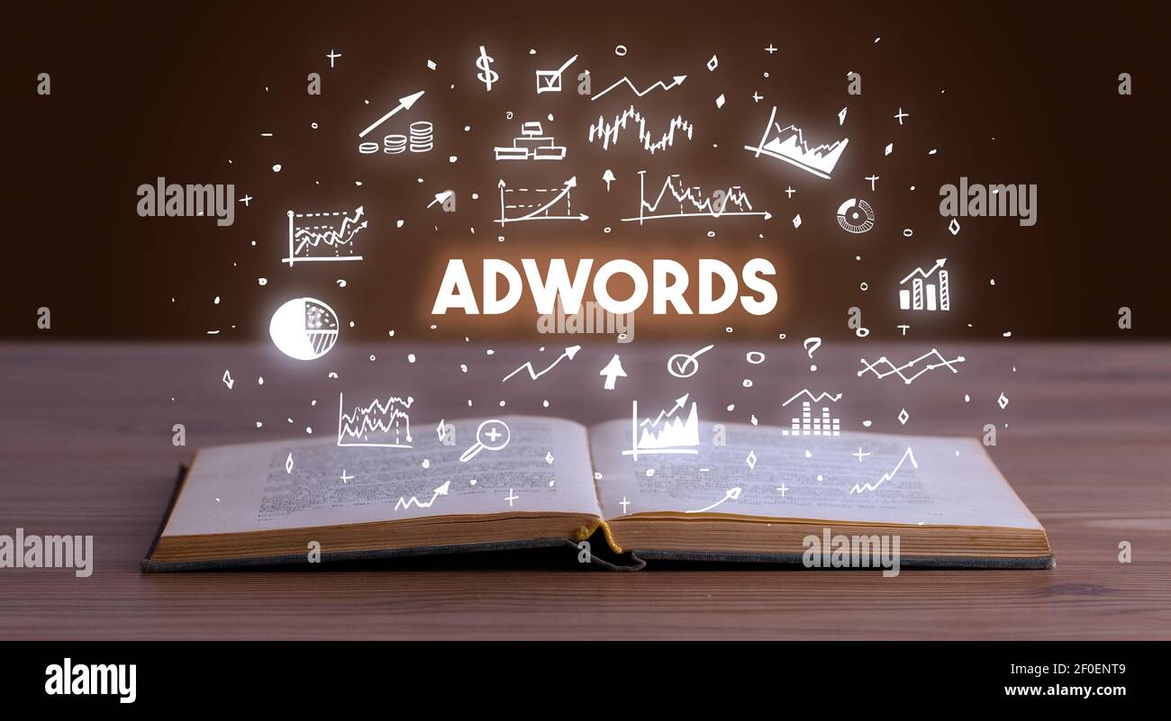 ADWORDS Inschrift aus einem offenen Buch, Business Konzept Stockfoto