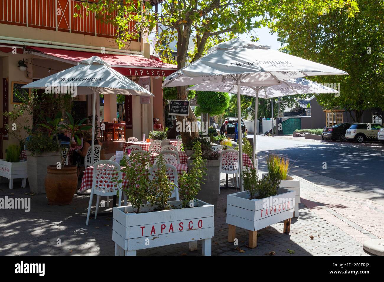 Beliebte Tapasco Restaurant, Main Road, Franschhoek, Western Cape Winelands, Western Cape, Südafrika Stockfoto