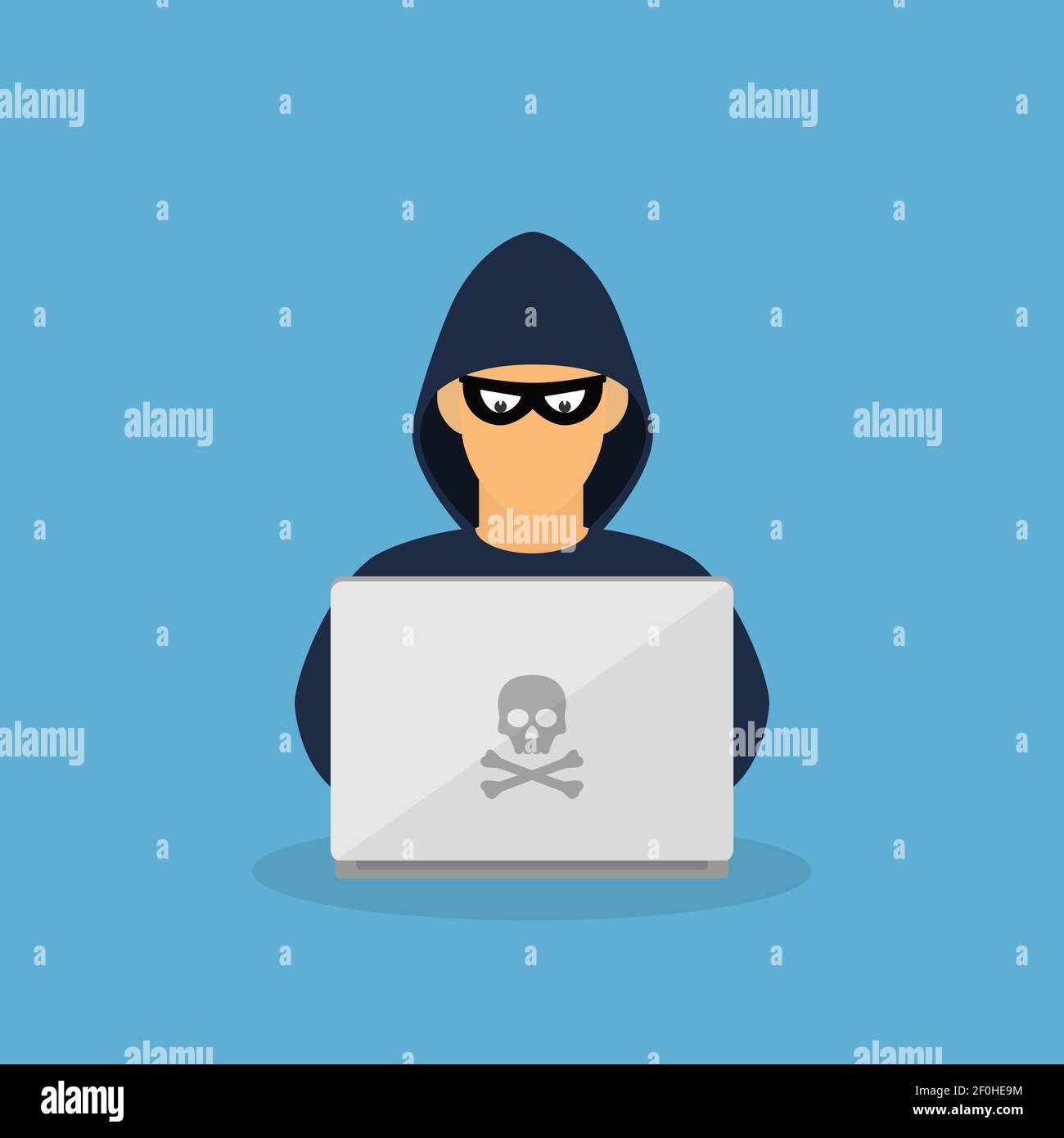 Krimineller Hacker mit Laptop. Stock Vektor