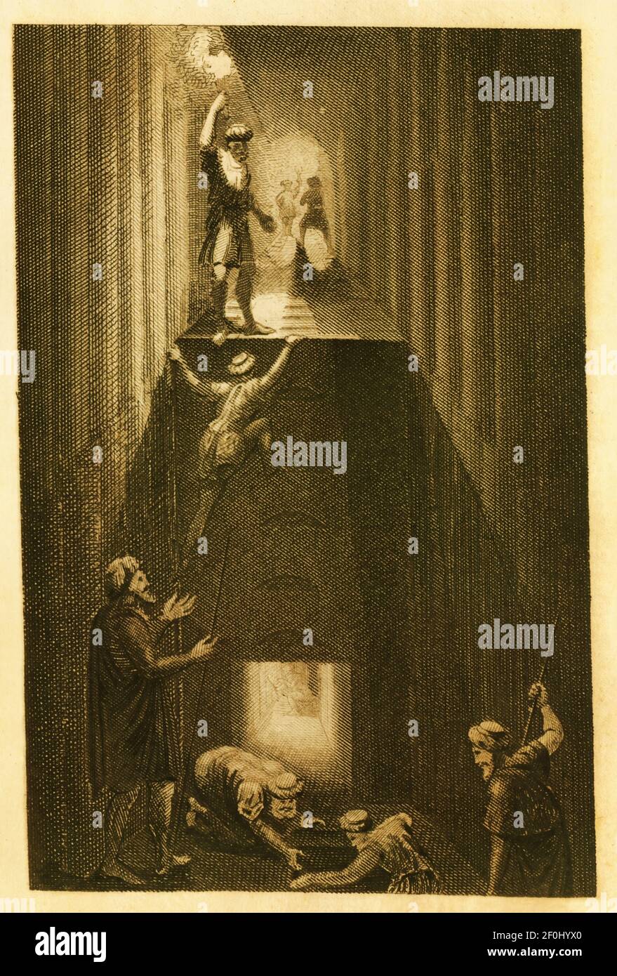 Antike Illustration einer Innenansicht der Cheops-Pyramide. Veröffentlicht in Systematischer Bilder-Atlas zum Conversations-Lexikon, Ikonographische E Stockfoto