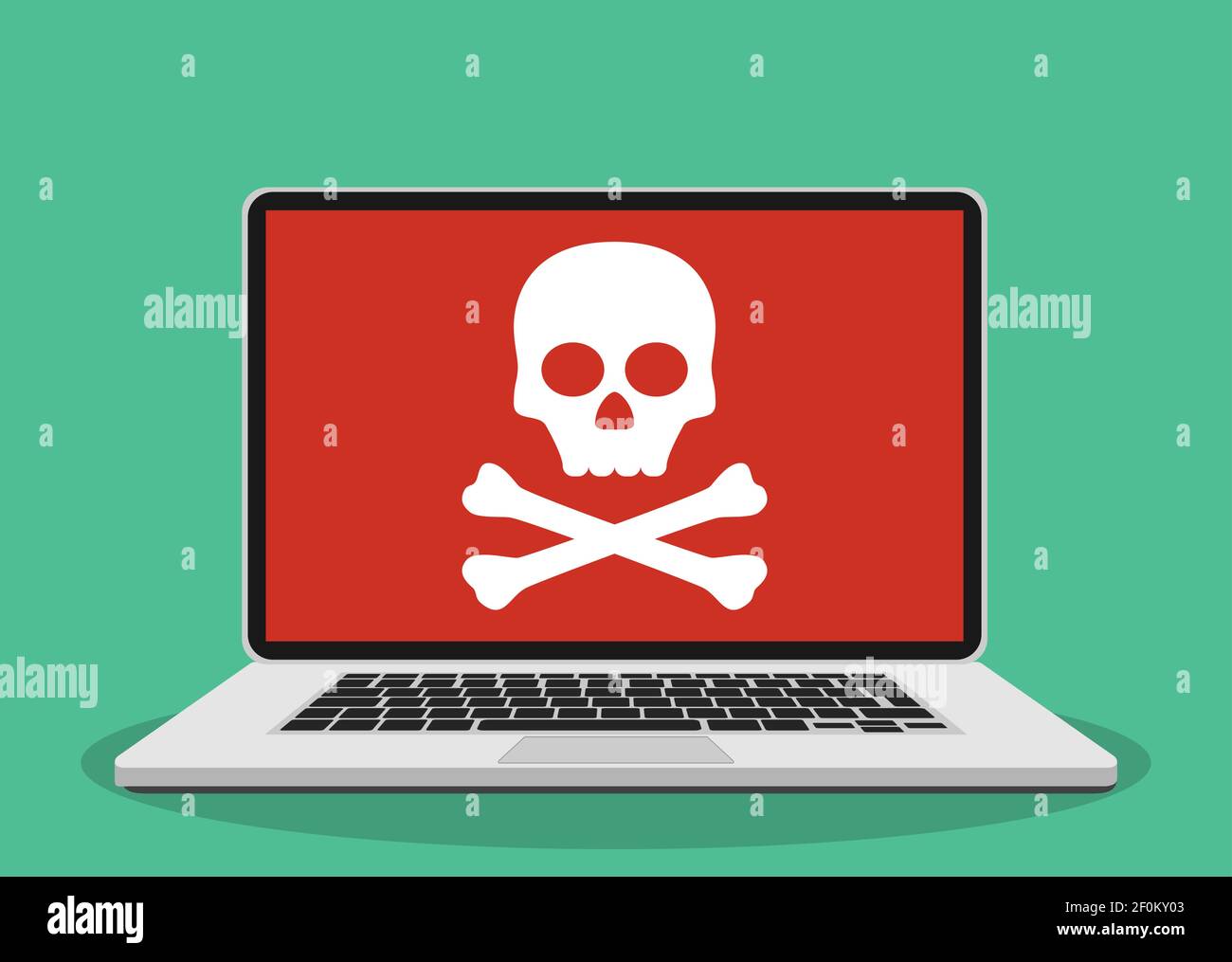 Laptop mit Totenkopf auf dem Bildschirm. Stock Vektor