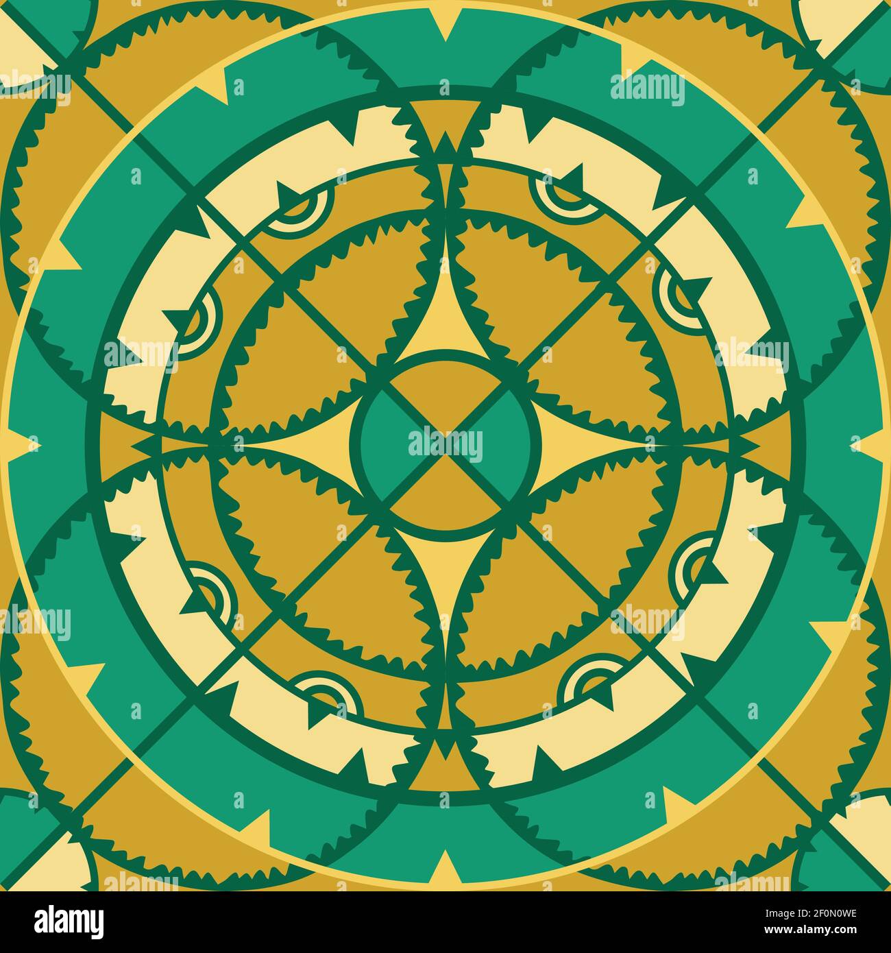 Nahtloses Vektormuster mit Kreisen. Grün gelbe Tapete abstrakte Mosaik-Design. Stock Vektor