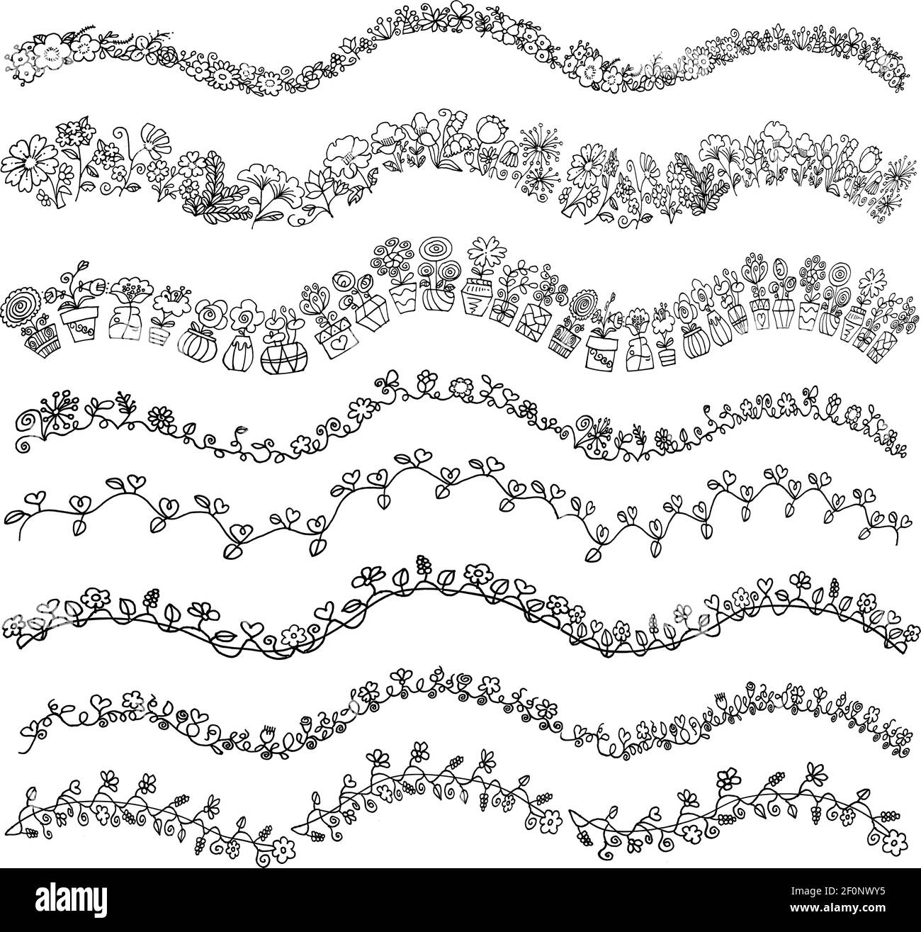 vektor Zeichnung schwarz und weiß Blumen Hintergrund Stock Vektor