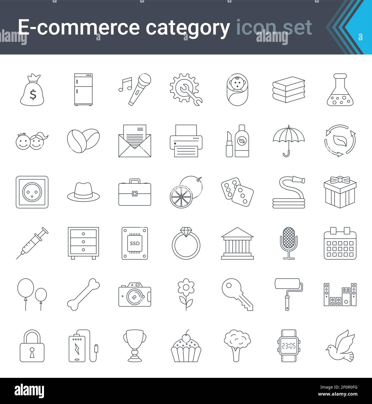 Online-Shopping und E-Commerce Kategorie lineare Symbole auf weißem Hintergrund isoliert gesetzt. Hochwertige Vektorgrafik Stock Vektor