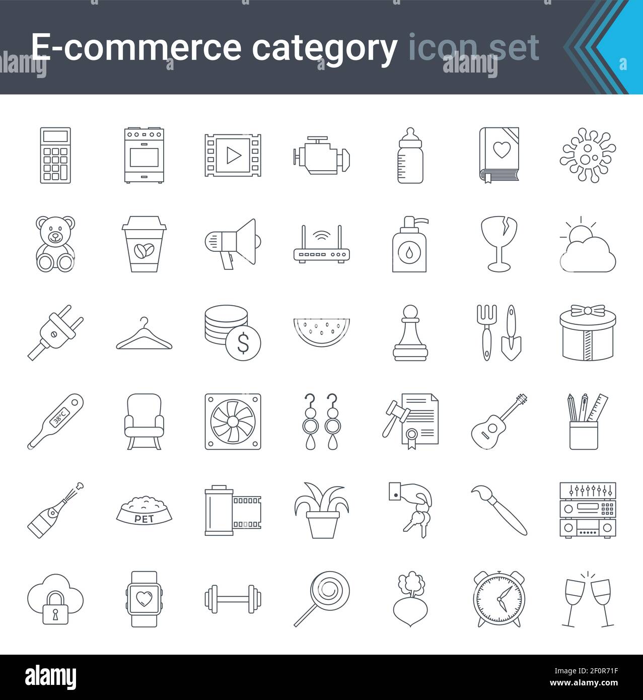 Symbole für die Gliederung der Shop-Kategorie festgelegt. Shopping und E-Commerce Thin-Line-Symbole Stock Vektor