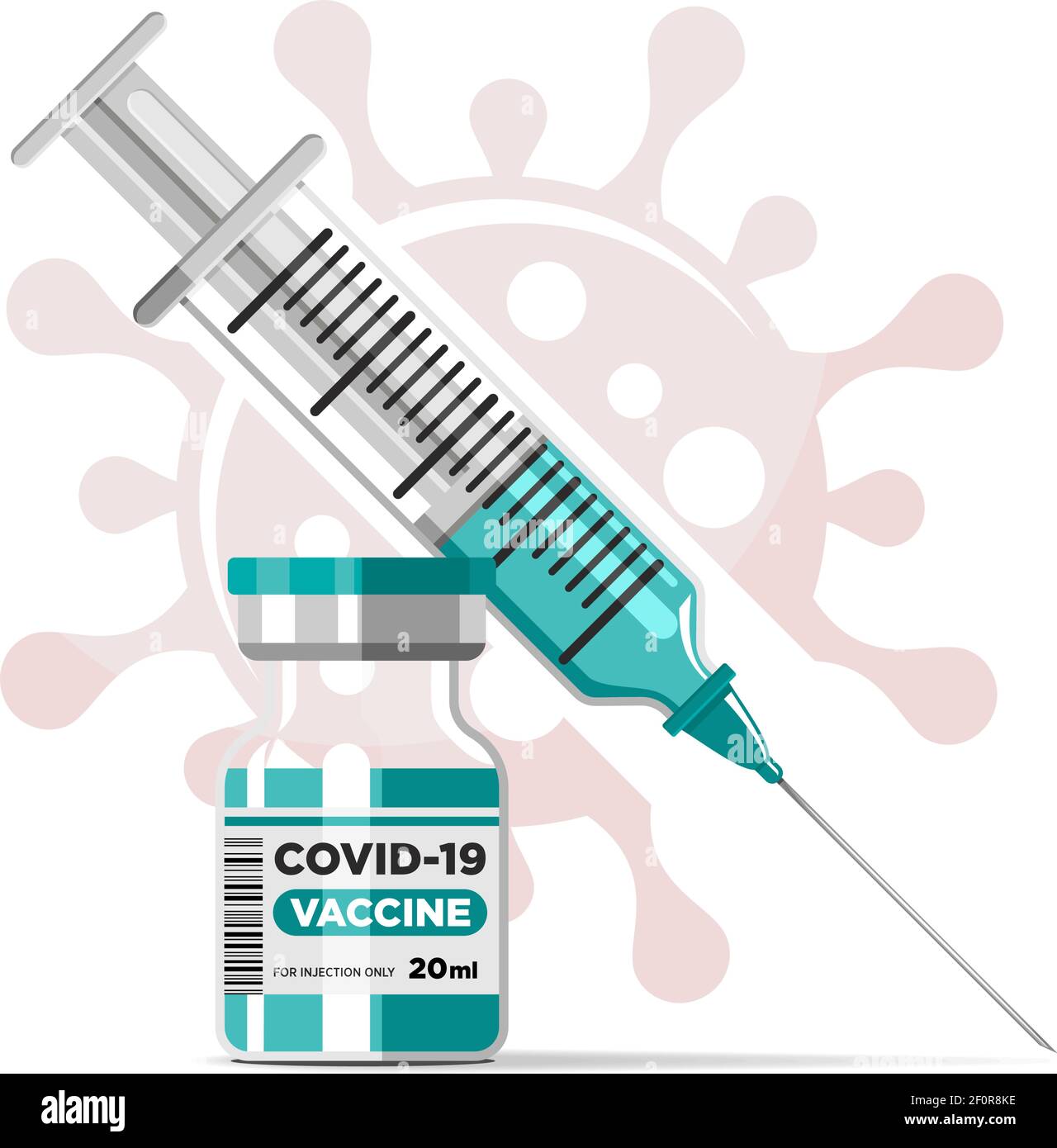Covid-19 Coronavirus Impfkonzept. Impfstofffläschchen und Spritze. Vektor auf transparentem Hintergrund Stock Vektor