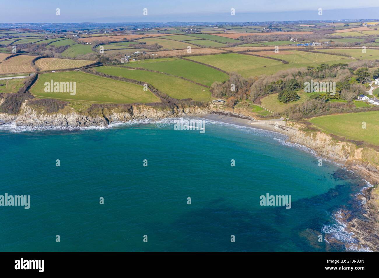 Luftaufnahme in der Nähe von Portscatho, Roseland, in der Nähe von Truro, Cornwall, England Stockfoto