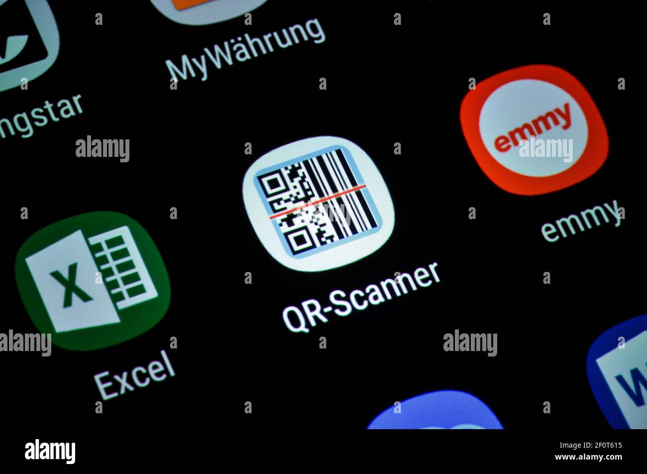 Smartphone, Display, App, QR-Scanner Stockfoto