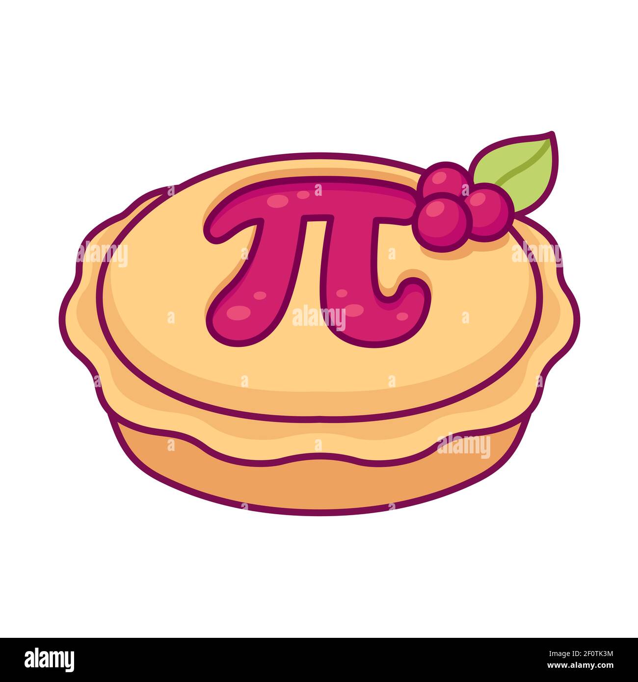 Süßer Kirschkuchen mit griechischem Buchstaben Pi, mathematisches Symbol. Cute Cartoon Zeichnung, Vektor Clip Art Illustration. 3,14 (März 14) Internationaler Pi-Tag. Stock Vektor