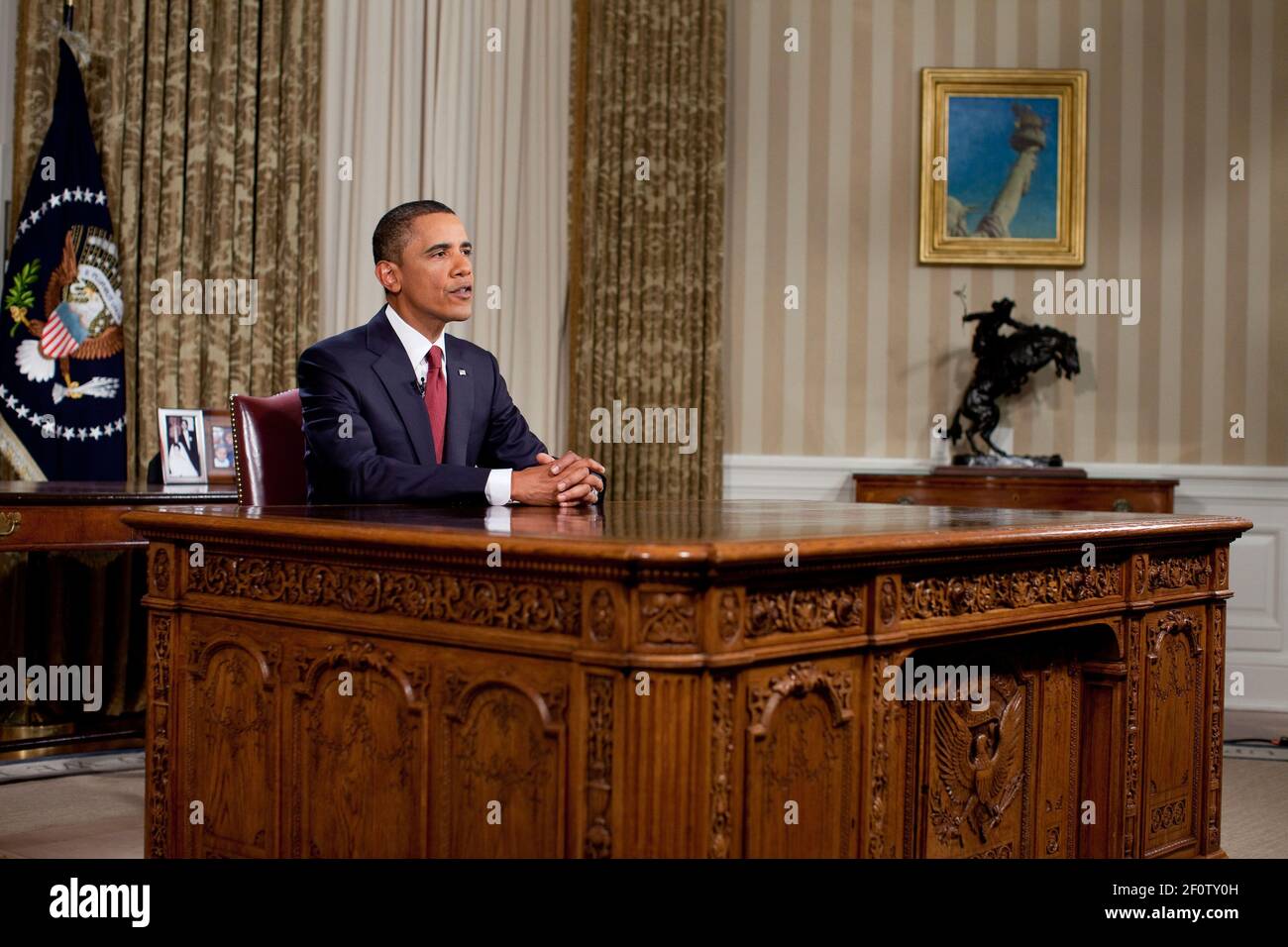 Präsident Barack Obama hält vom Oval Office eine Rede an die Nation zum Ende der Kampfmission im Irak, 31. August 2010 Stockfoto