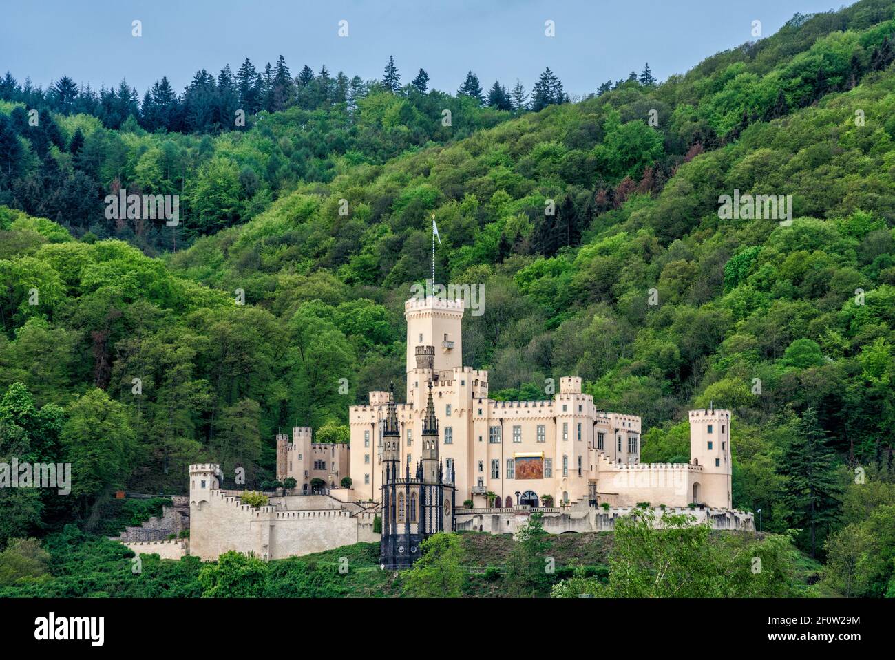 Schloss Stolzenfels, neugotischer Stil, Oberes Mittelrheintal, bei Koblenz, Rheinland-Pfalz, Deutschland Stockfoto