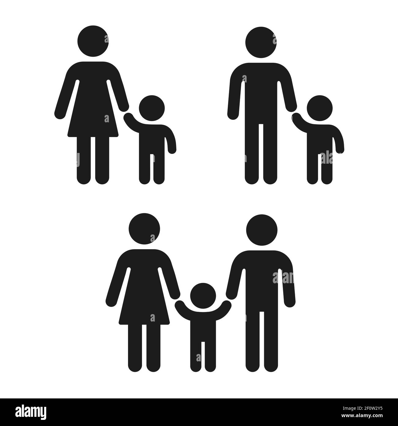Symbol für Hand für Erwachsene und Kinder, Familie und alleinerziehende Eltern. Einfache Menschen Figur Symbole, Vektor-Symbol gesetzt. Stock Vektor