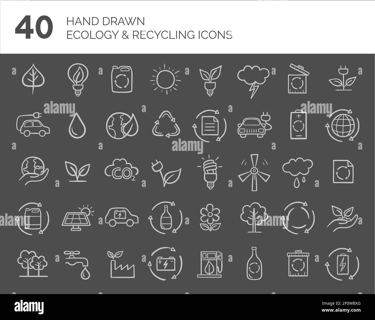 Handgezeichnete Ökologie und Recycling Icons Set. Vektorgrafik. Stock Vektor