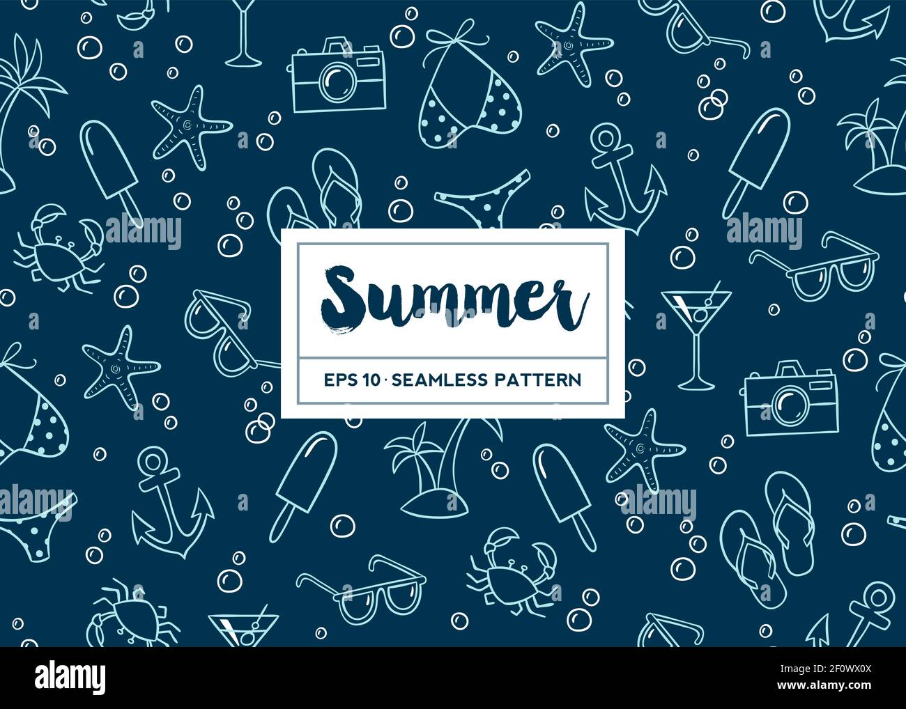 Handgezeichnete Sommer Elemente und Blasen nahtlose Muster. Vektorgrafik. Stock Vektor