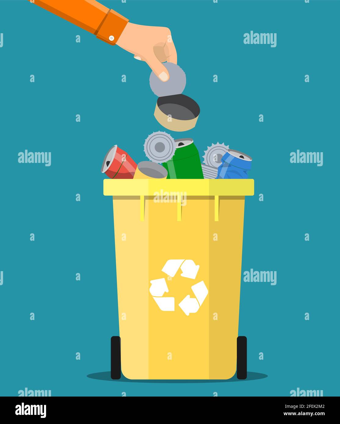 Man Hand wirft Müll in einen Metallbehälter Stock Vektor