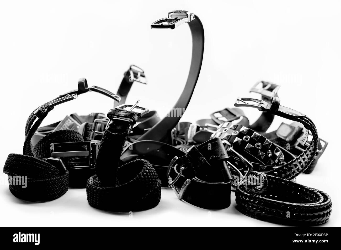 Schwarz und Weiß Mode Gürtel snes simllar als Schlange snes Auf weißem Hintergrund Stockfoto