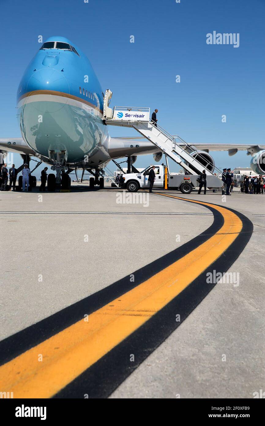 Am Los Angeles International Airport geht Präsident Obama von der Air Force One Ca. Juli 23, 2014 Stockfoto