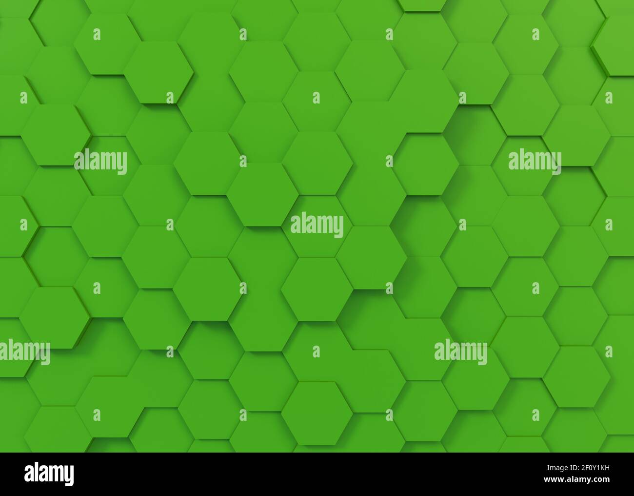 Grüner Sechseck-Hintergrund mit geometrischen Strukturen 3D Rendering Stockfoto