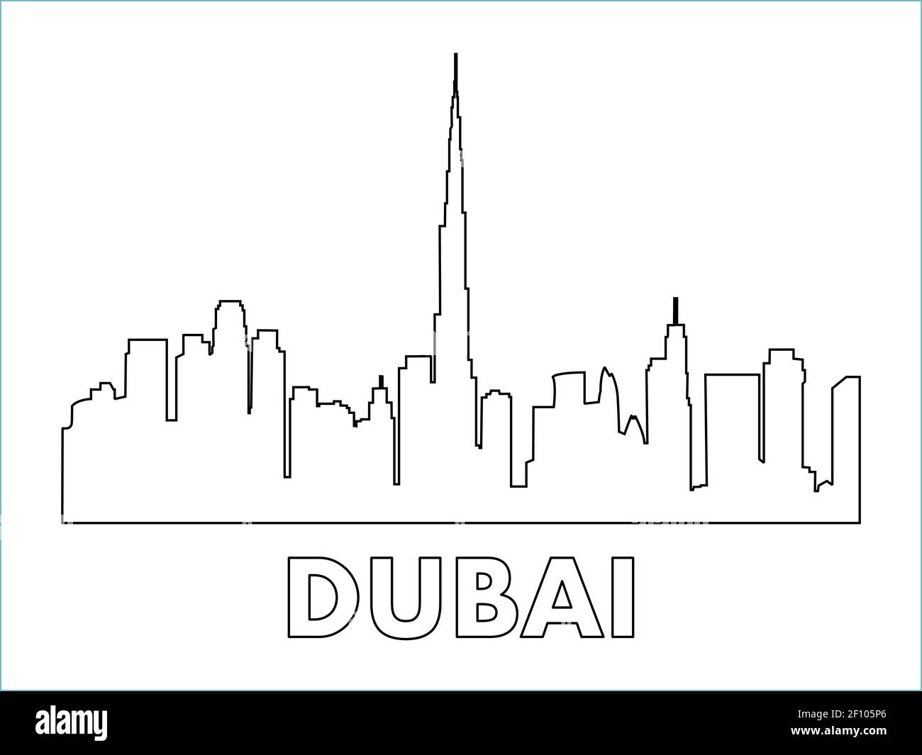 Dubai City Illustration.Vereinigte Arabische Emirate Wolkenkratzer Linie Kunst. Silhouette Gebäude für Drucke, Aufkleber, Designs. Vektor. Stock Vektor