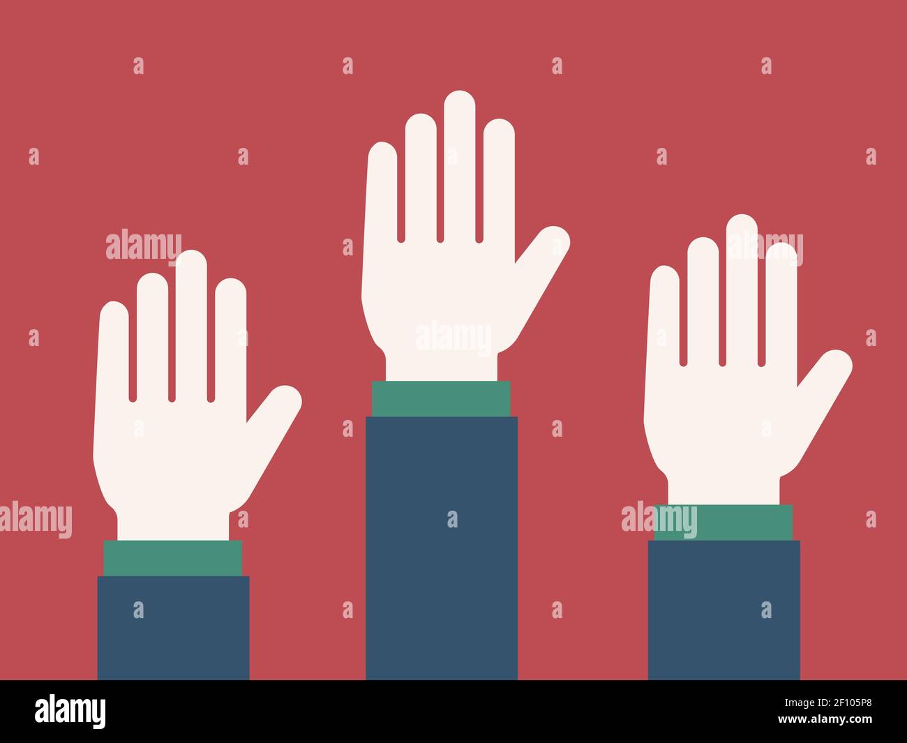 Abstimmungsillustrationskonzept. Hände angehoben Grapic. Vektor. Stock Vektor