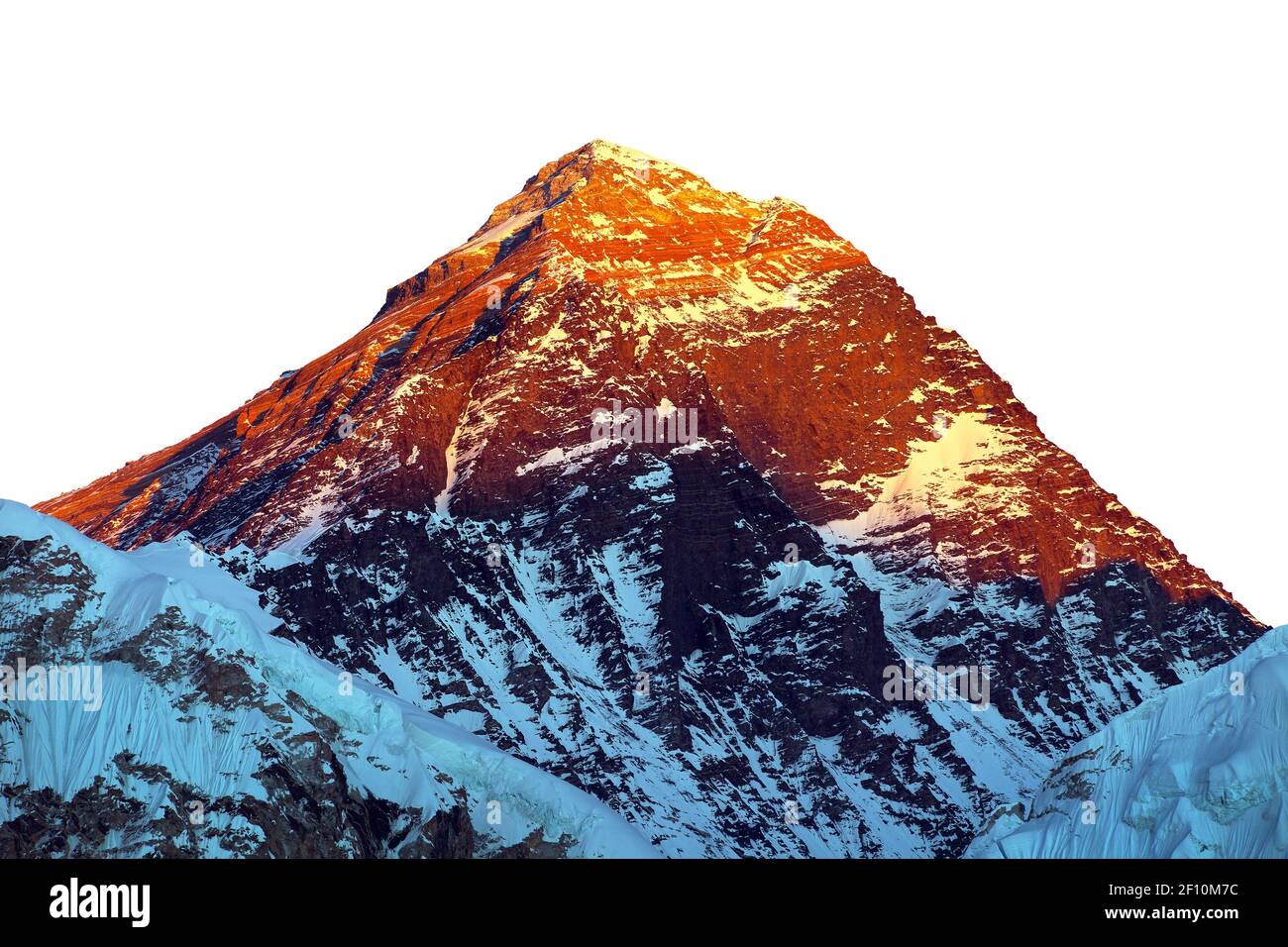 Mount everest isoliert am weißen Himmel Hintergrund, abends Panoramablick auf den Mount Everest von Kala Patthar, Sagarmatha Nationalpark, Khumbu Wand Stockfoto